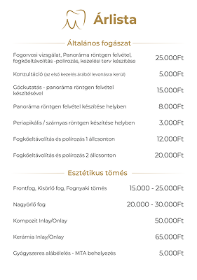 Dr. Kovács Máté árlista