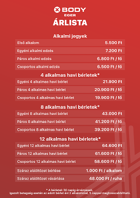Xbody árlista